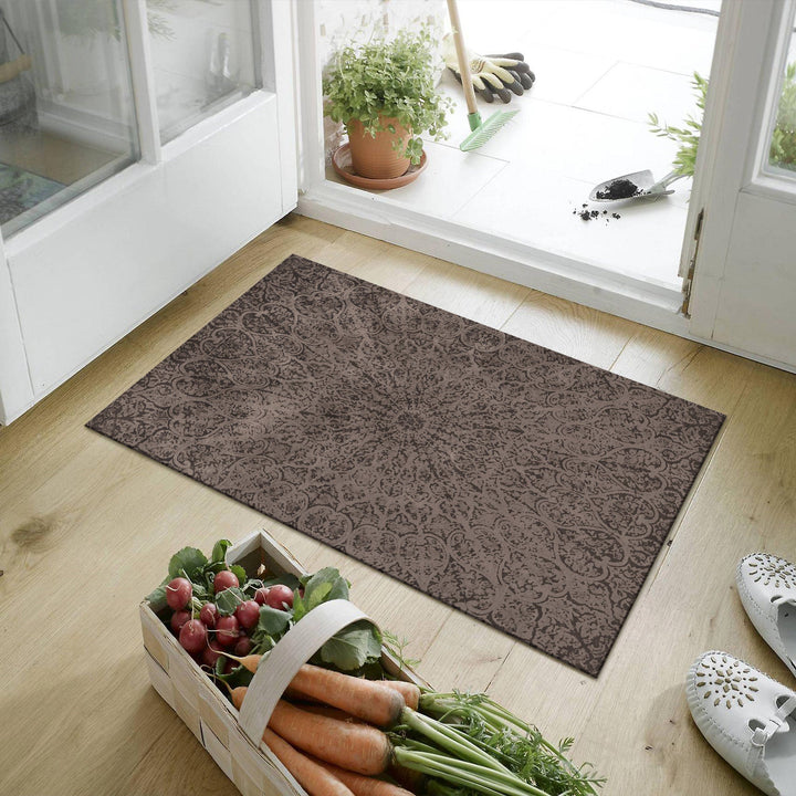 Brown Medallion Design Machine Washable Cotton Area Rug - The Rug Decor