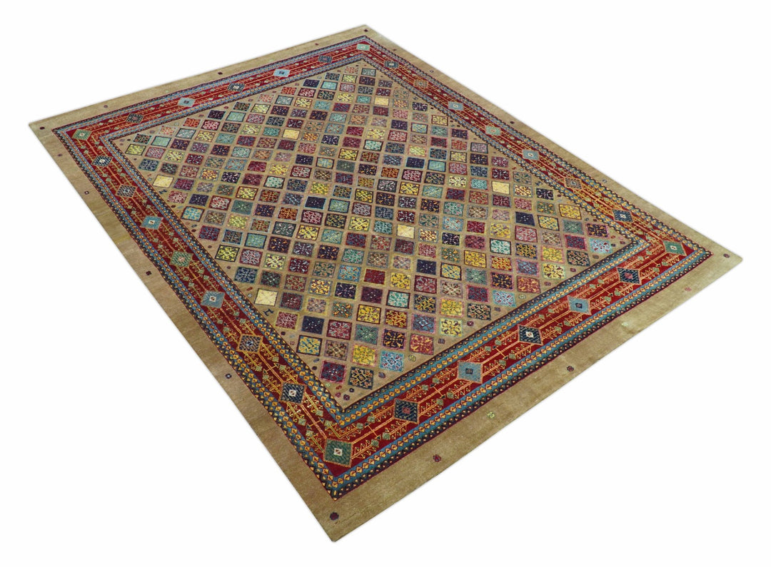 Brown Modern Geometrical Design 8x10 Hand Knotted wool Area Rug - The Rug Decor
