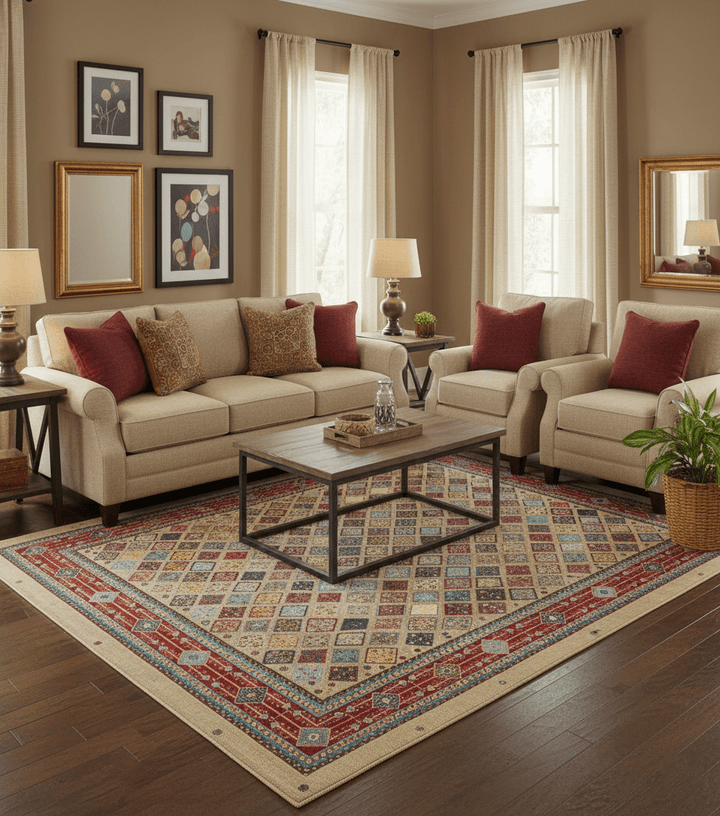 Brown Modern Geometrical Design 8x10 Hand Knotted wool Area Rug - The Rug Decor