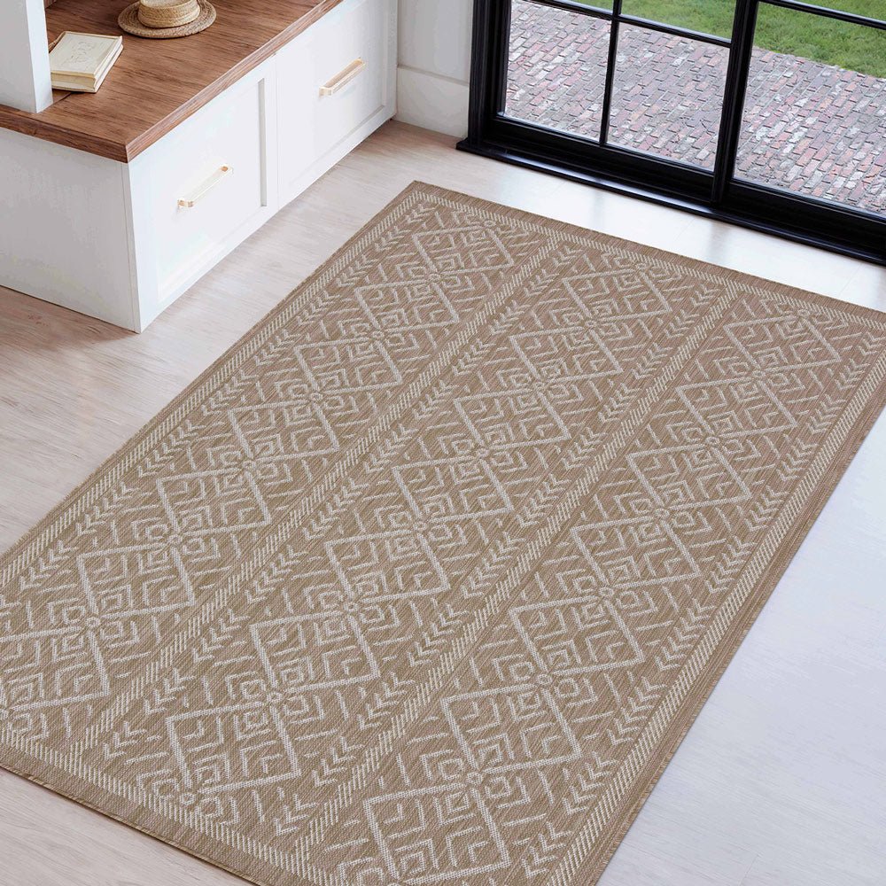 Brown Modern Geometrical Style Machine Washable Rug - The Rug Decor