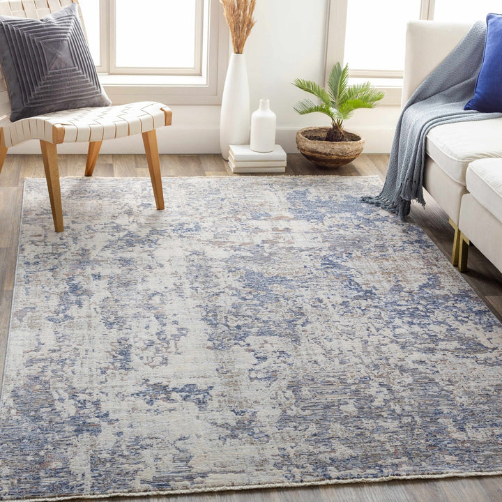 Broxbourne Modern Abstract Design Ivory And Blue Area Rug - The Rug Decor