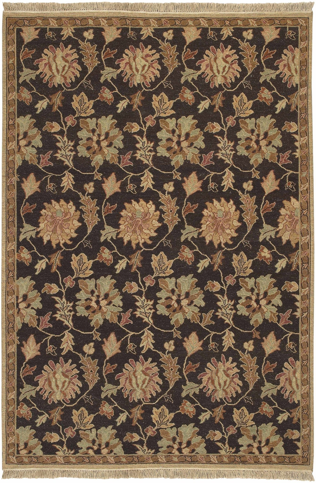 Broxburn Traditional Floral Design Brown Hand Knotted Area Rug - The Rug Decor