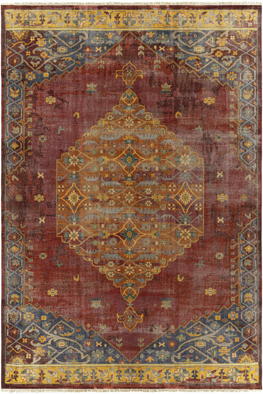 Brush Traditional Style Red And Blue Hand Knotted Area Rug - The Rug Decor