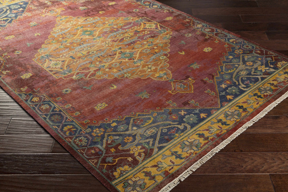 Brush Traditional Style Red And Blue Hand Knotted Area Rug - The Rug Decor