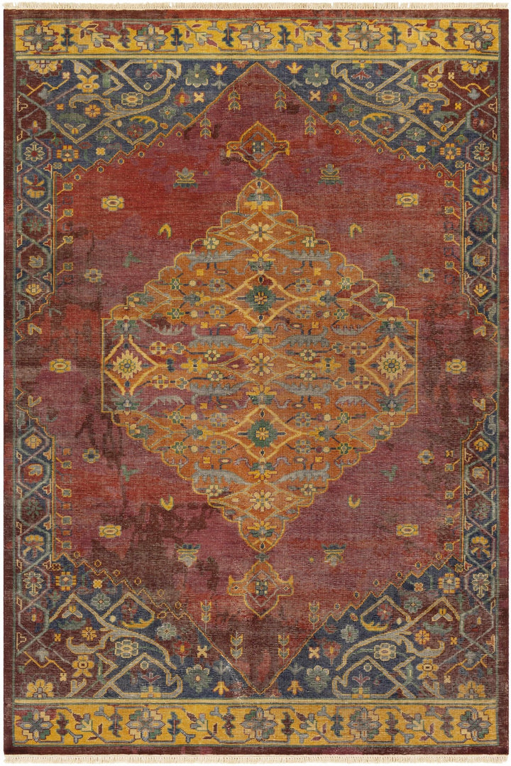 Brush Traditional Style Red And Blue Hand Knotted Area Rug - The Rug Decor