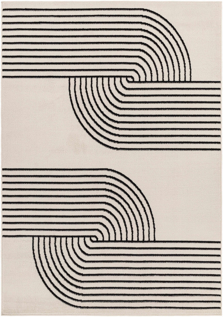 Buana Ivory And Black Contemporary Style Area Rug