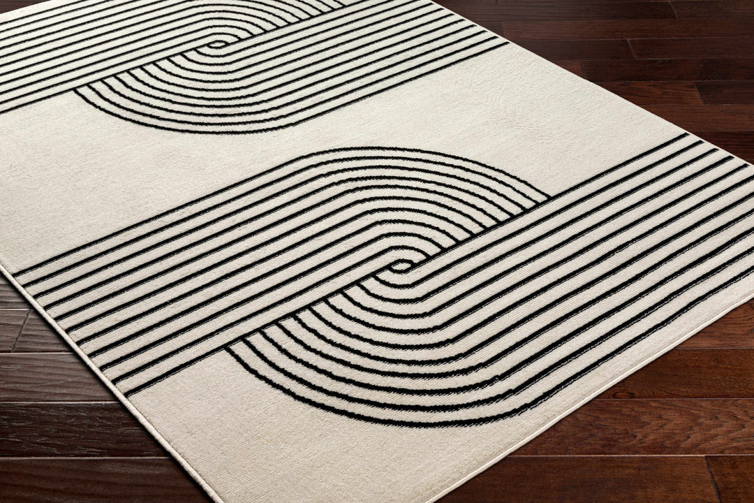 Buana Ivory And Black Contemporary Style Area Rug