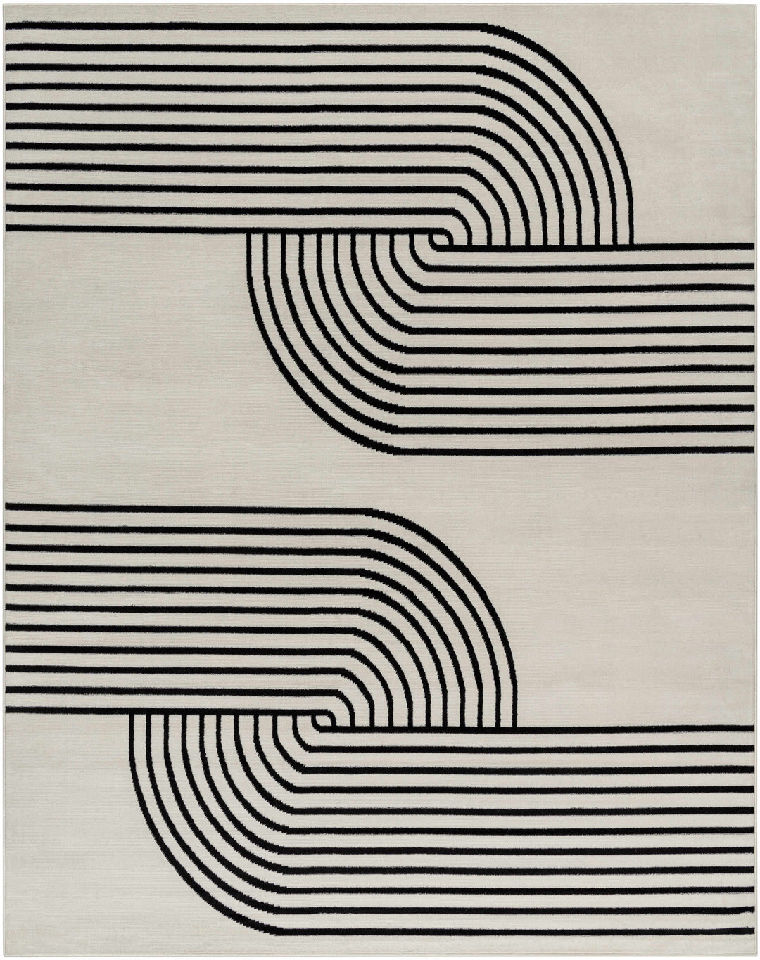 Buana Ivory And Black Contemporary Style Area Rug