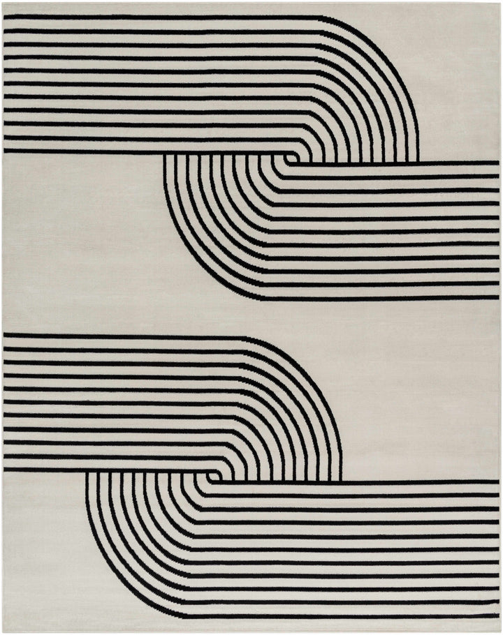 Buana Ivory And Black Contemporary Style Area Rug
