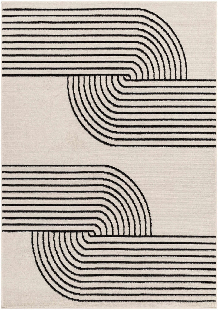 Buana Ivory And Black Contemporary Style Area Rug - The Rug Decor