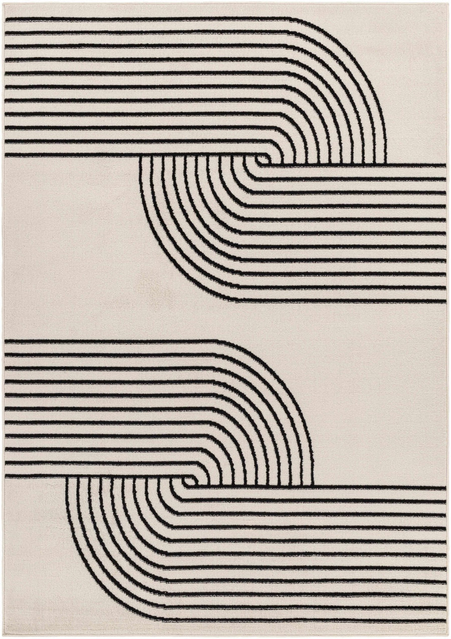 Buana Ivory And Black Contemporary Style Area Rug - The Rug Decor