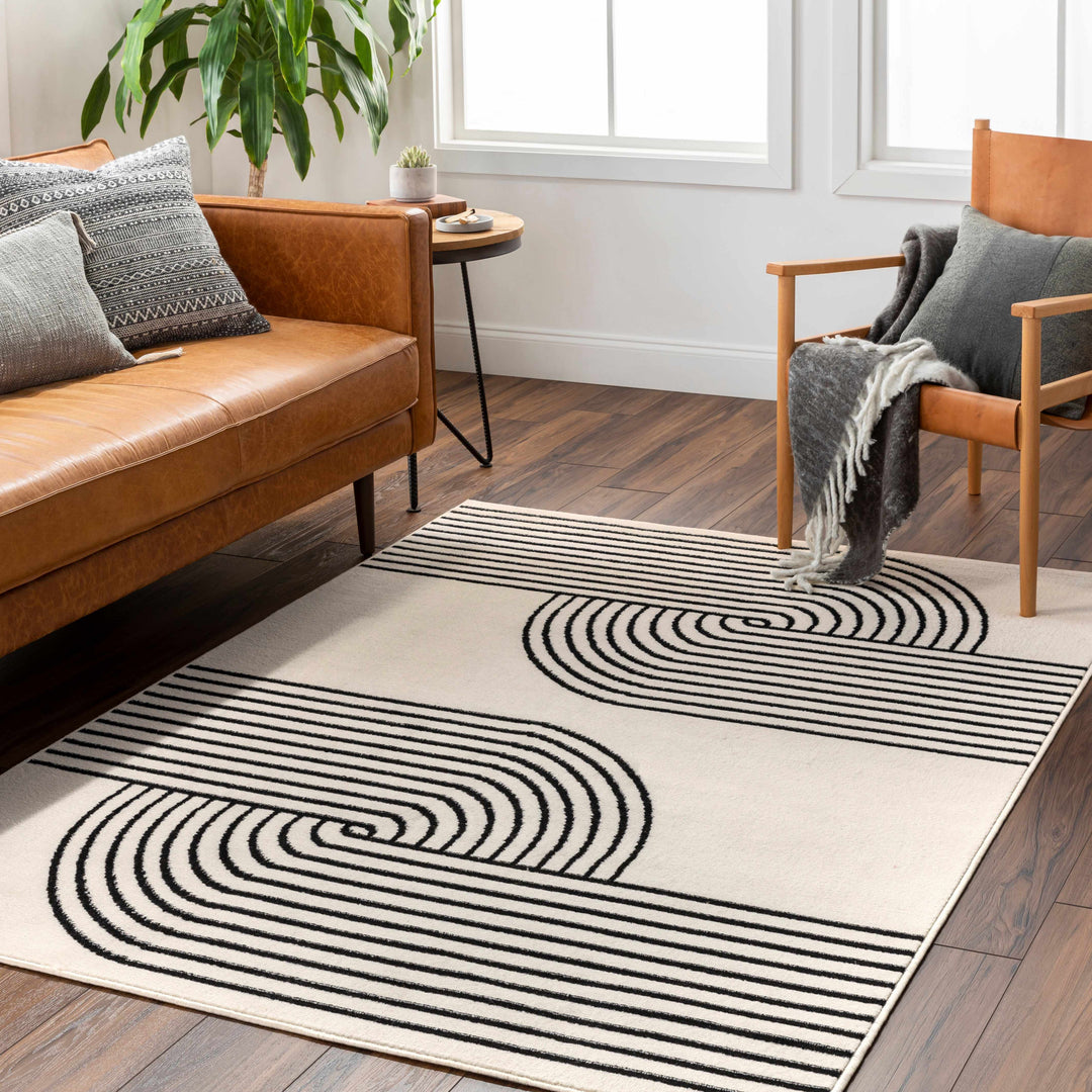 Buana Ivory And Black Contemporary Style Area Rug