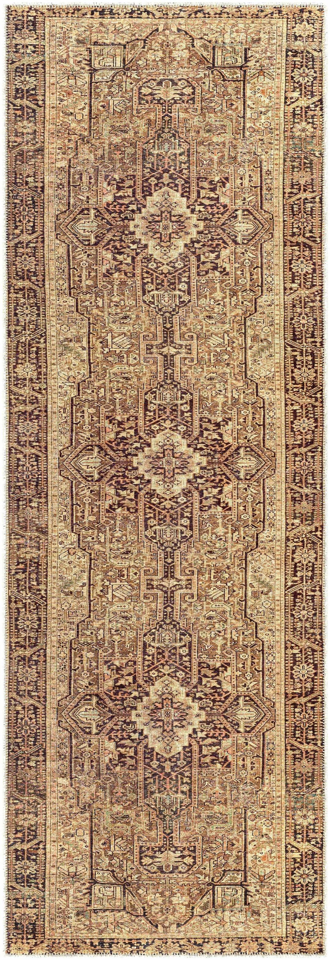 Buliran Beige And Brown Traditional Medallion Washable Area Rug
