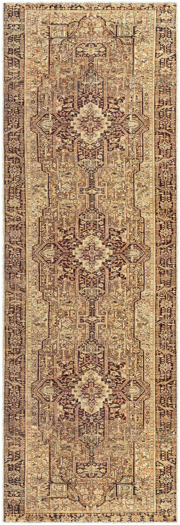 Buliran Beige And Brown Traditional Medallion Washable Area Rug