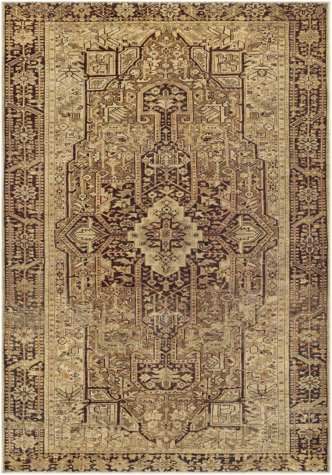 Buliran Beige And Brown Traditional Medallion Washable Area Rug