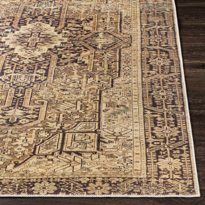 Buliran Beige And Brown Traditional Medallion Washable Area Rug