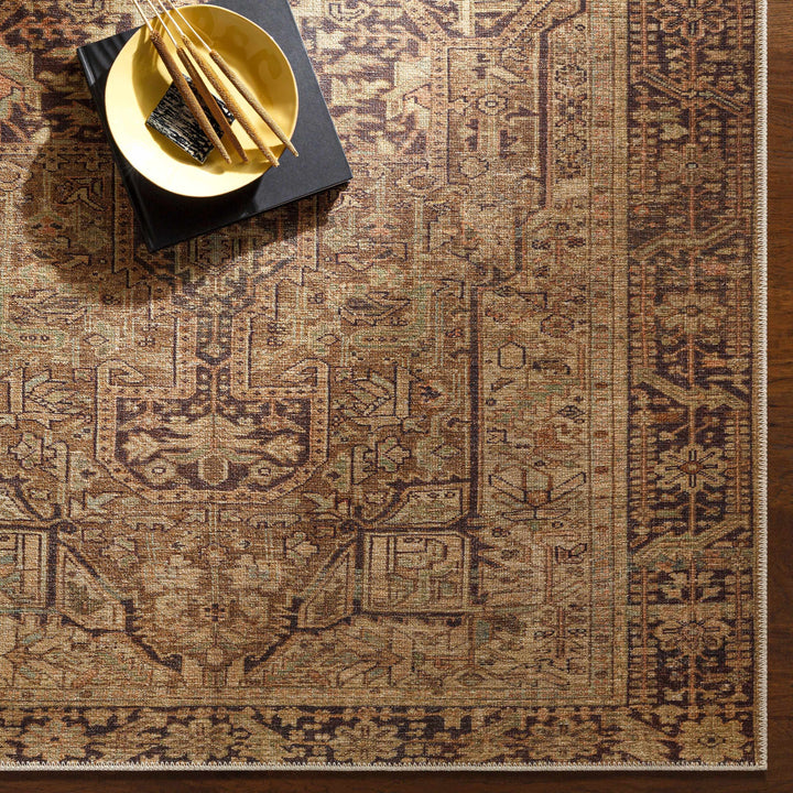 Buliran Beige And Brown Traditional Medallion Washable Area Rug