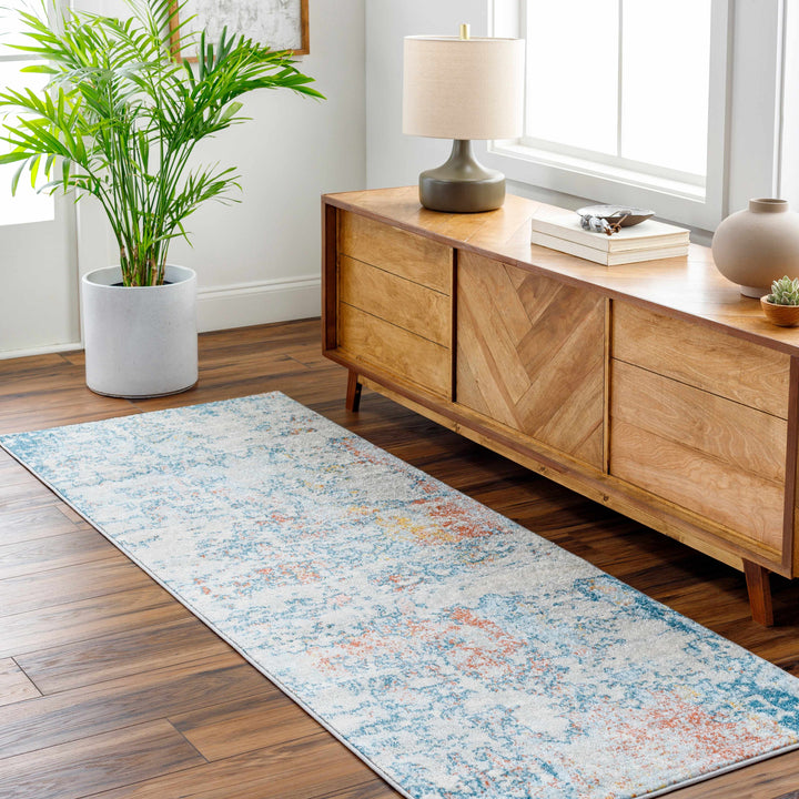 Buliok Modern Abstract Design Ivory And Blue Area Rug