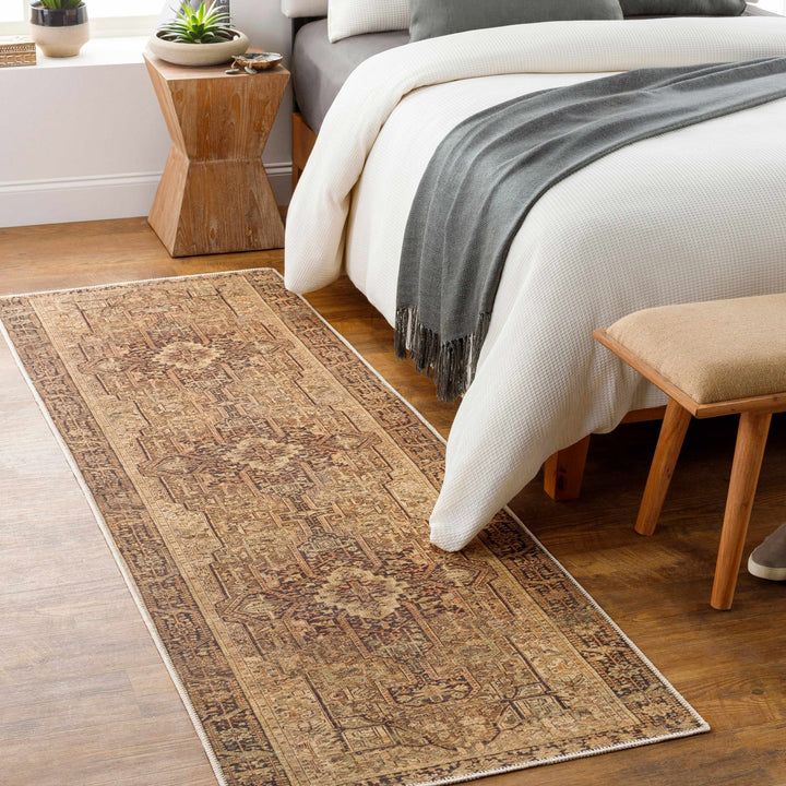 Buliran Beige And Brown Traditional Medallion Washable Area Rug - The Rug Decor