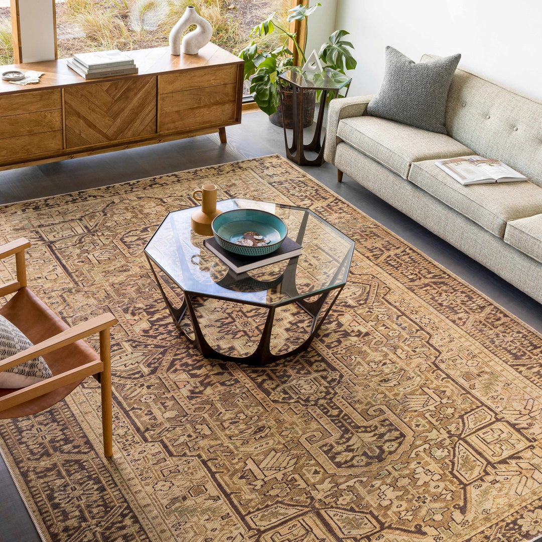 Buliran Beige And Brown Traditional Medallion Washable Area Rug - The Rug Decor