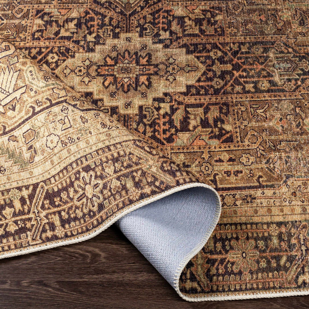 Buliran Beige And Brown Traditional Medallion Washable Area Rug - The Rug Decor