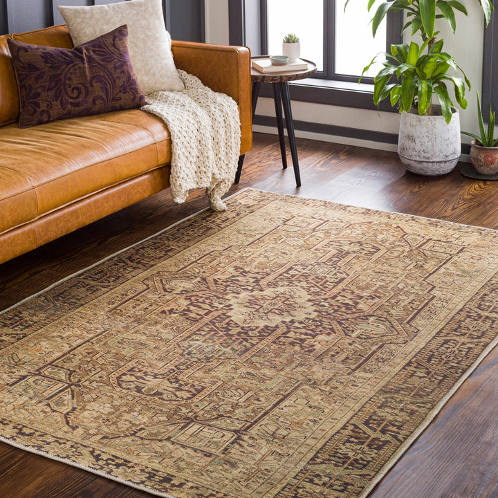 Buliran Beige And Brown Traditional Medallion Washable Area Rug - The Rug Decor