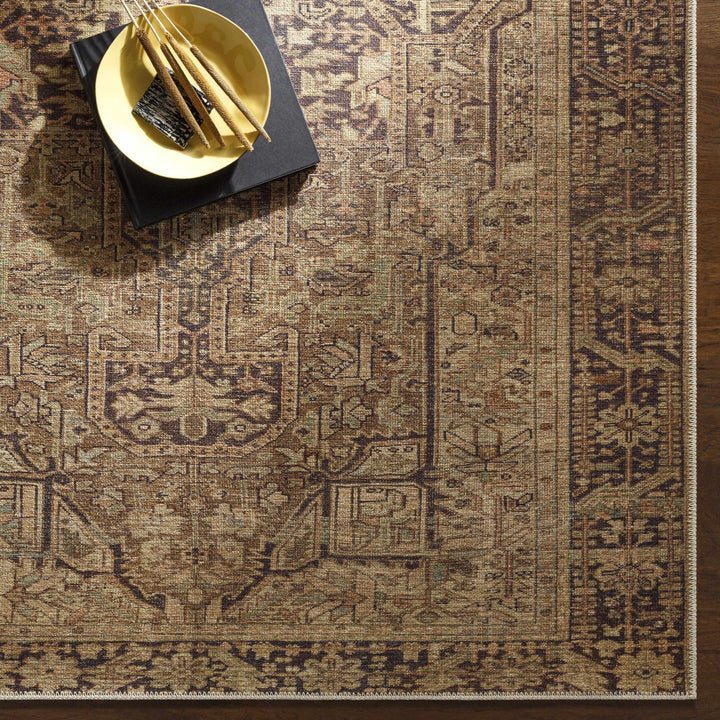 Buliran Beige And Brown Traditional Medallion Washable Area Rug - The Rug Decor