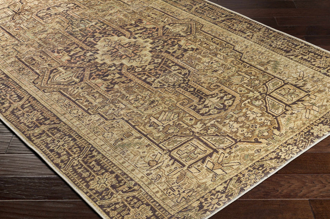 Buliran Beige And Brown Traditional Medallion Washable Area Rug - The Rug Decor