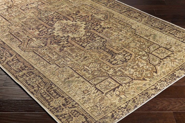 Buliran Beige And Brown Traditional Medallion Washable Area Rug - The Rug Decor
