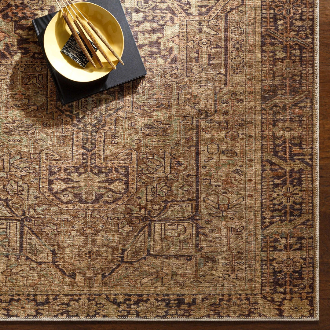Buliran Beige And Brown Traditional Medallion Washable Area Rug - The Rug Decor