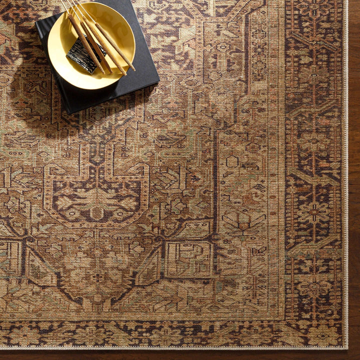 Buliran Beige And Brown Traditional Medallion Washable Area Rug - The Rug Decor