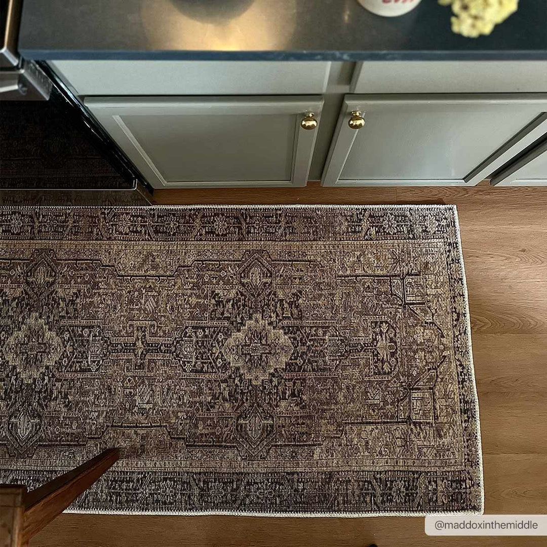 Buliran Beige And Brown Traditional Medallion Washable Area Rug - The Rug Decor