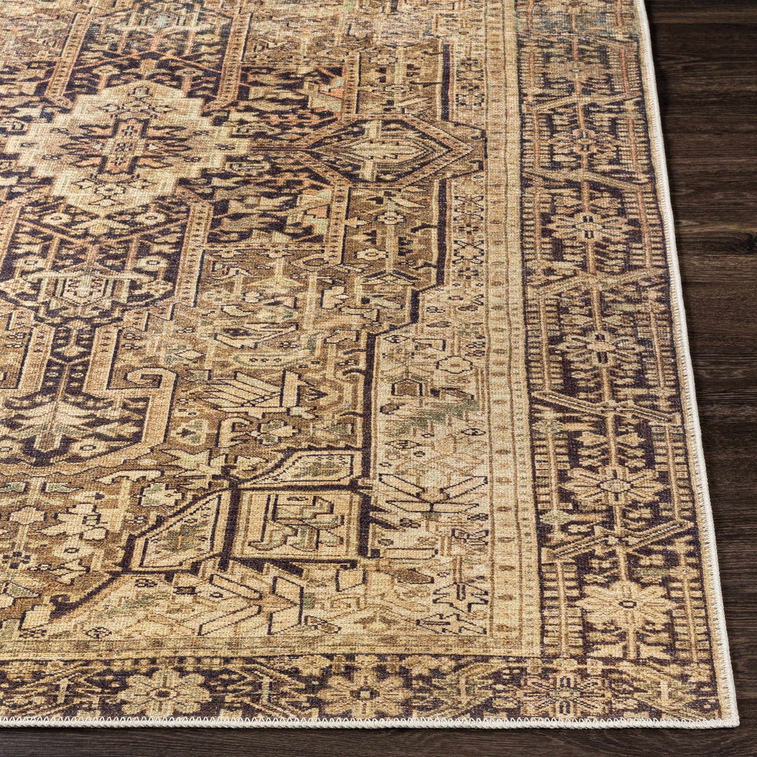 Buliran Beige And Brown Traditional Medallion Washable Area Rug - The Rug Decor