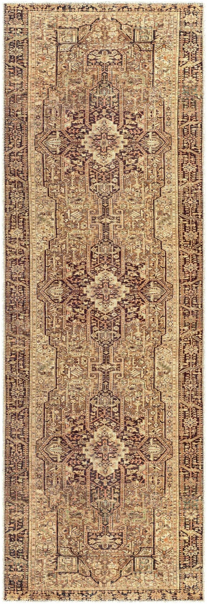 Buliran Beige And Brown Traditional Medallion Washable Area Rug - The Rug Decor