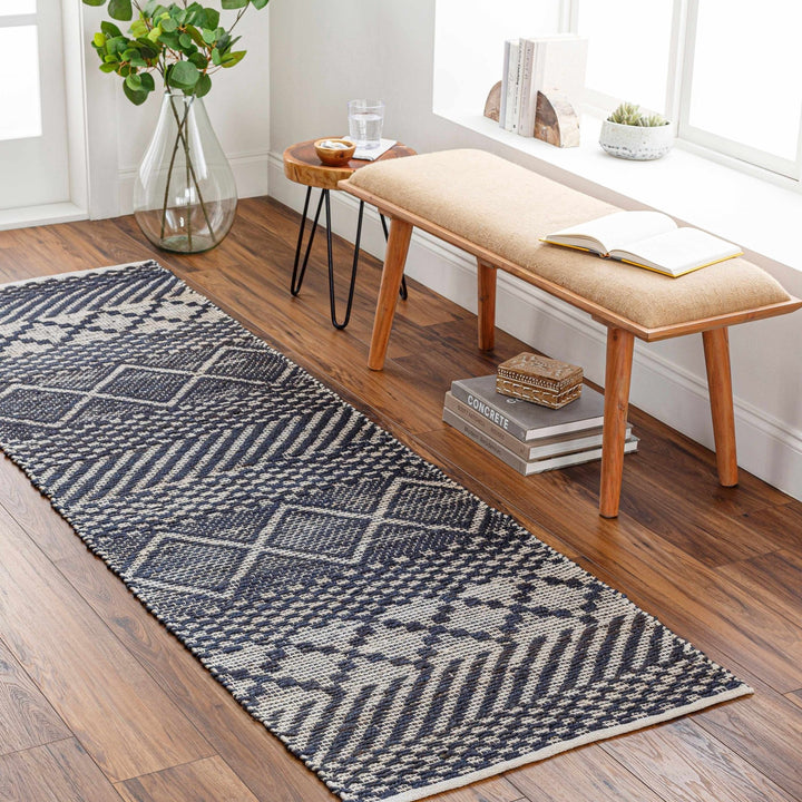 Bunclody Modern Geometrical Blue And Beige Hand Woven Area Rug - The Rug Decor