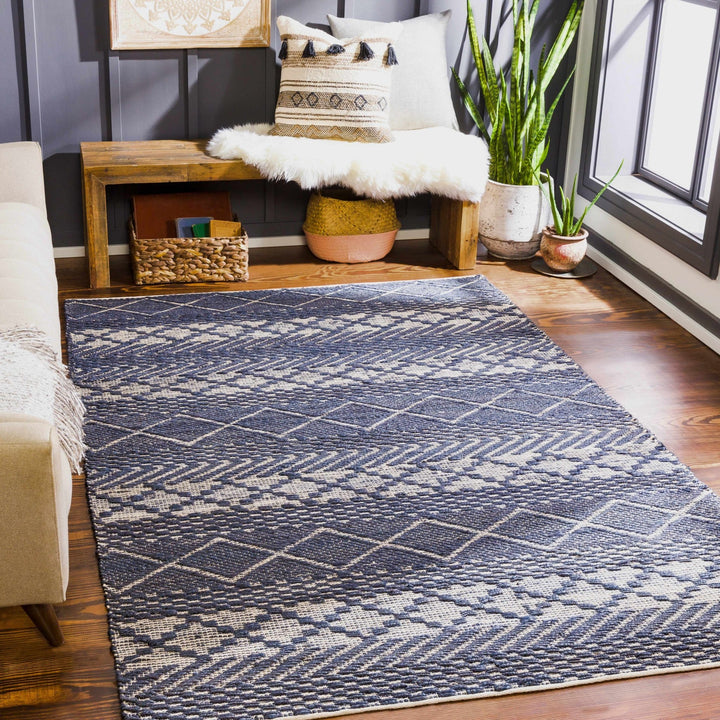Bunclody Modern Geometrical Blue And Beige Hand Woven Area Rug - The Rug Decor