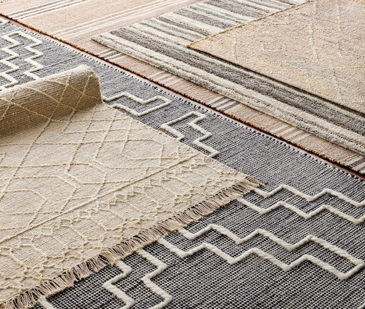 Burnage Modern Stripes Design Beige And Charcoal Hand Woven Area Rug - The Rug Decor