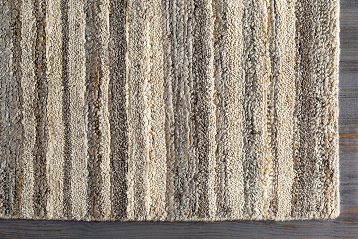 Burnage Modern Stripes Design Beige And Charcoal Hand Woven Area Rug - The Rug Decor