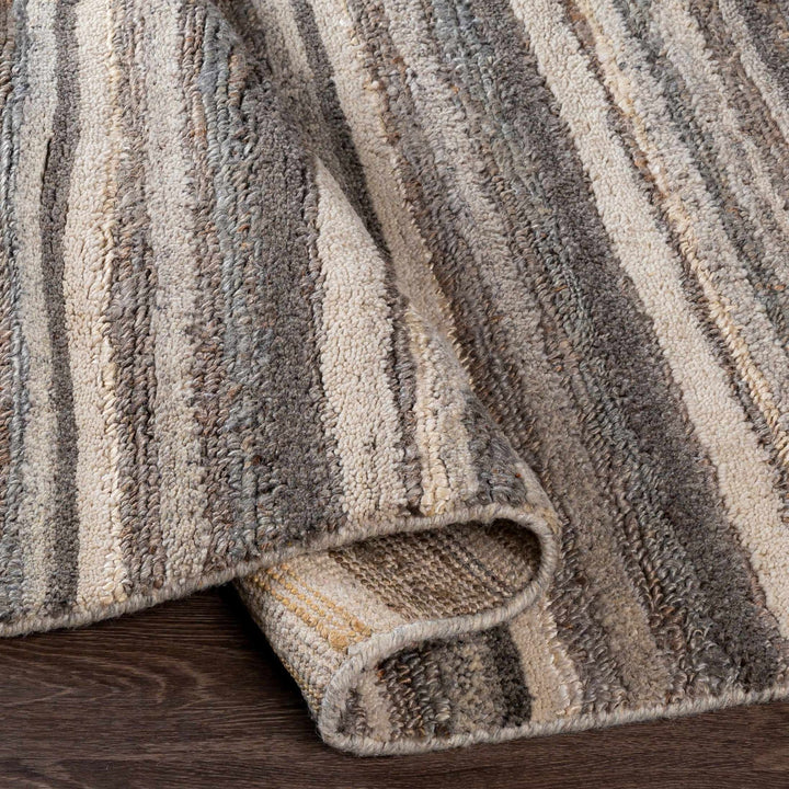 Burnage Modern Stripes Design Beige And Charcoal Hand Woven Area Rug - The Rug Decor