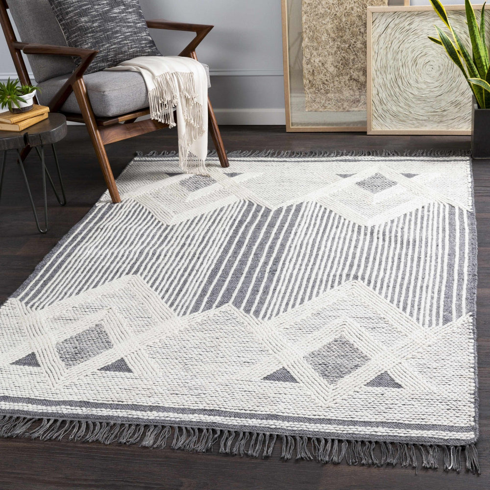 Burnopfield Charcoal And Ivory Modern Geometrical Design Area Rug - The Rug Decor
