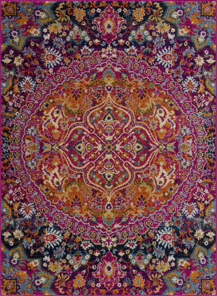 Burnt Traditional Medallion Design Orange & Purple Area Rug - The Rug Decor