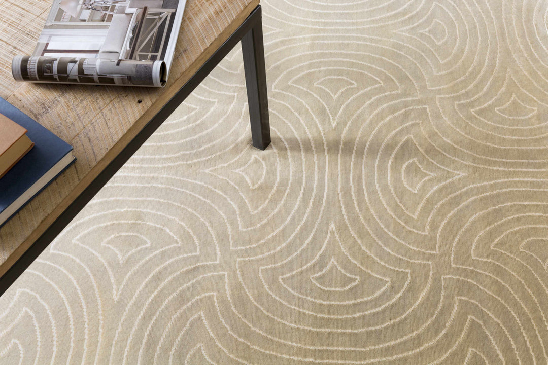 Burnwell Contemporary Style Beige Hand Knotted Area Carpet