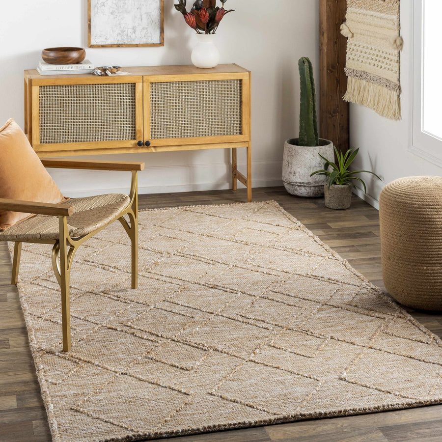 Buse Bohemian Geometric Design Beige Hand Woven Jute Rug - The Rug Decor