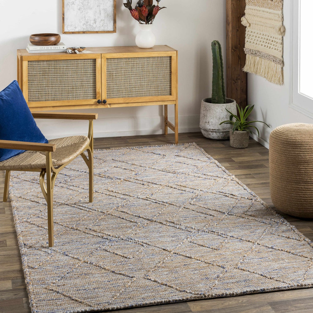 Buse Bohemian Style Beige & Blue Hand Woven Jute Rug - The Rug Decor