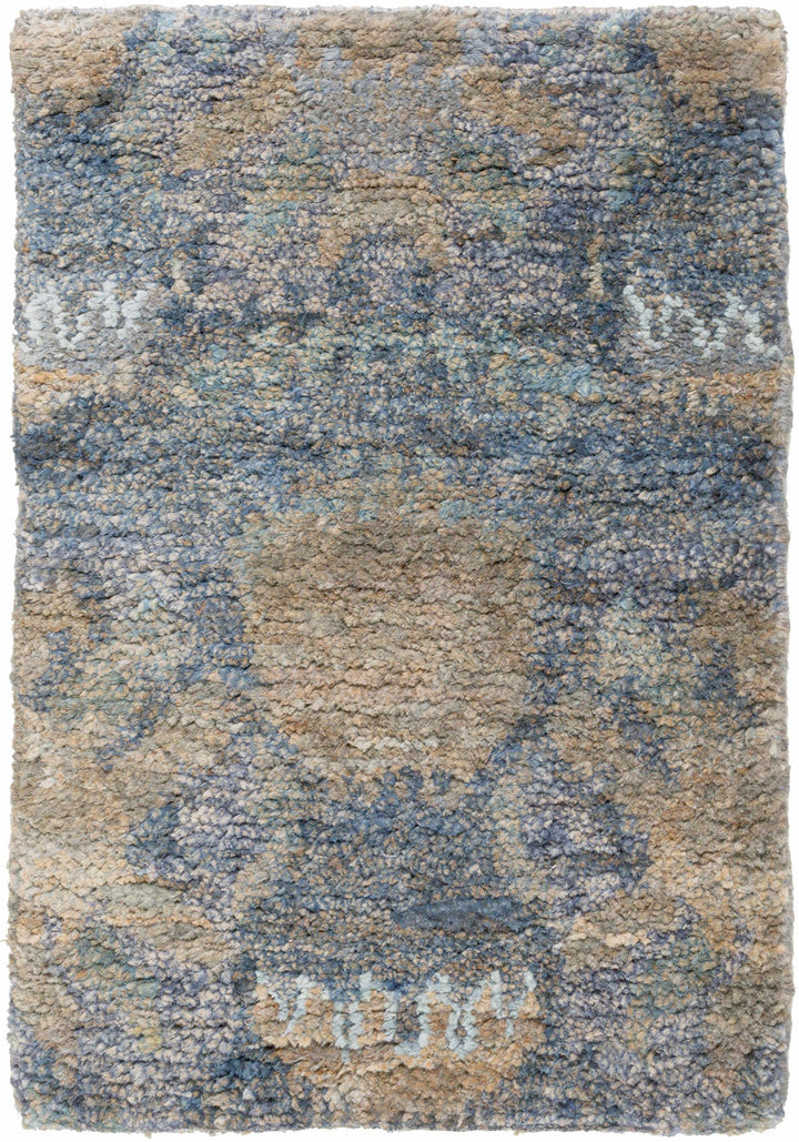 Bushong Modern Style Beige And Blue Hand Knotted Area Rug