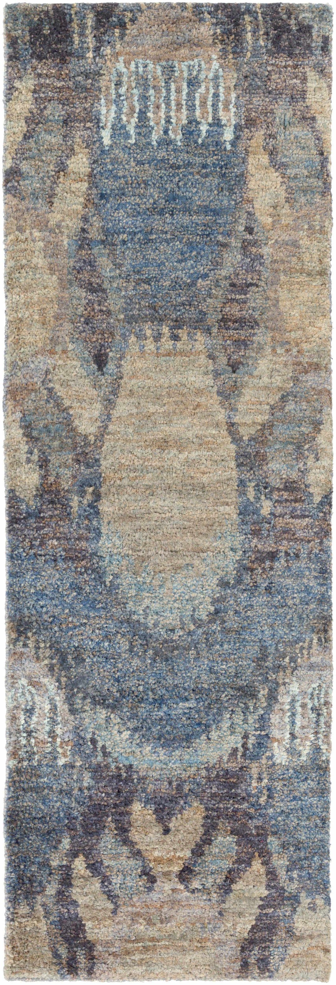 Bushong Modern Style Beige And Blue Hand Knotted Area Rug