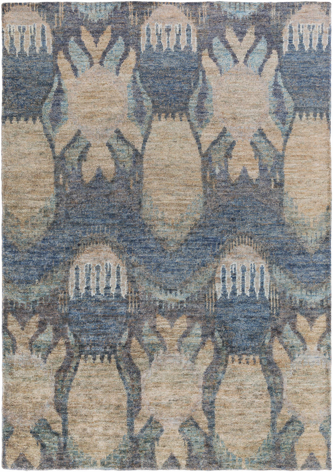Bushong Modern Style Beige And Blue Hand Knotted Area Rug