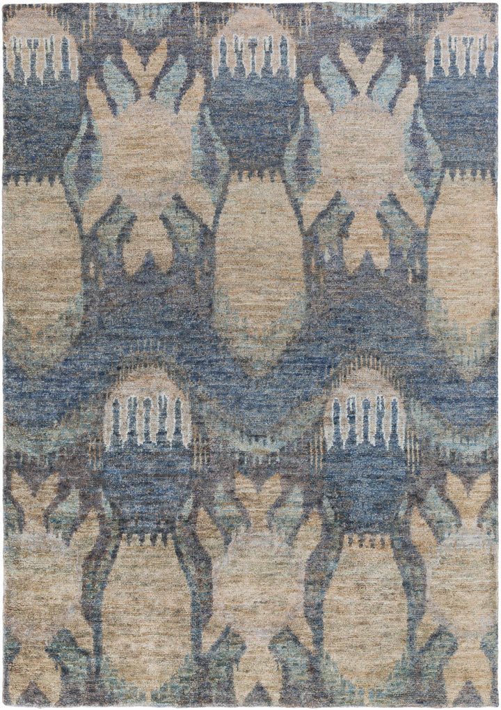 Bushong Modern Style Beige And Blue Hand Knotted Area Rug