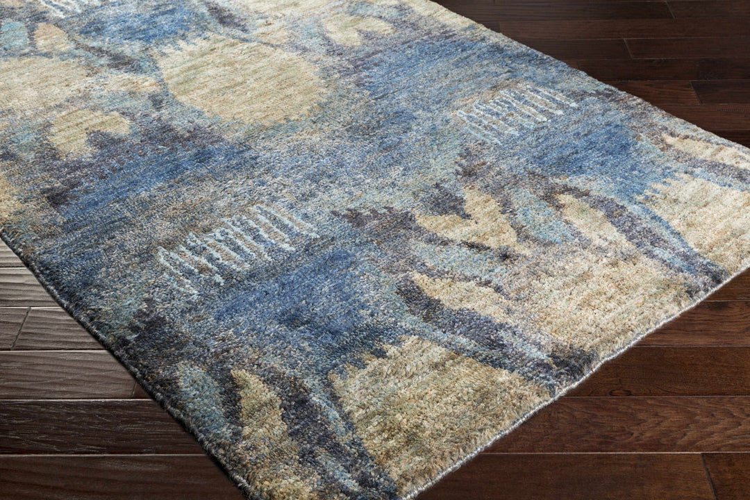 Bushong Modern Style Beige And Blue Hand Knotted Area Rug - The Rug Decor