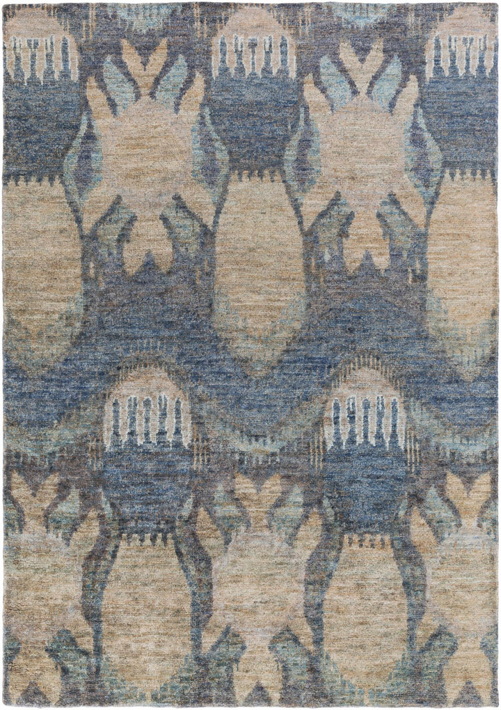 Bushong Modern Style Beige And Blue Hand Knotted Area Rug - The Rug Decor